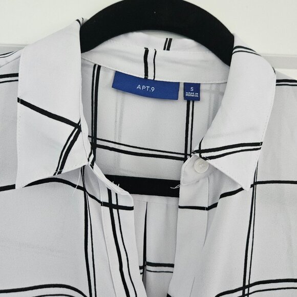 Apt 9 Women's Chiffon Button Up 3/4 Sleeve, Black & White (size small) - Picture 3 of 6